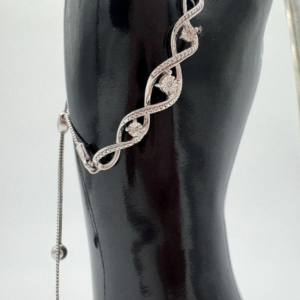Kay 925 Sterling Silver Diamond Accent Infinity Bolo Bracelet Adjustable‎